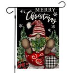 EKOREST Dışarıda Mutlu Noeller Bahçe Bayrakları, Holly Berry ile Noel Cüce Kış Avlu Dış Mekan Dekoru için Küçük Mevsimlik Dekorasyon, 30,45 x 45 cm Çift Taraflı