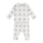 Ekose Çiçek Uzun Kollu Tshirt Pantolon Set Krem