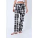 Ekose Desenli Beli Lastikli Unisex Pijama Altı - 2XL - Siyah - Beyaz