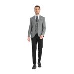 Ekose Desenli Slim Fit Erkek Mono Yaka Çift Yırtmaçlı Astarlı Takim Elbise Siyah 56/6