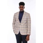 Ekose Desenli Slim Fit Kahverengi Mavi Erkek Ceket - Wessi