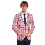 Ekose Desenli Slim Fit Pembe Erkek Ceket - Wessi