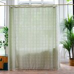 Ekose Pamuklu Keten Püsküllü Duş Perdesi Yeşil Çiftlik Evi Banyo Dekoru Yıkanabilir ve Zarif 183 x 183 cm