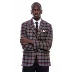 Ekose Sivri Yaka Slim Fit Bordo Erkek Ceket - Wessi