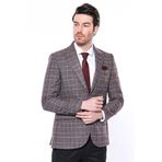 Ekose Slim Fit Bordo Erkek Ceket - Wessi