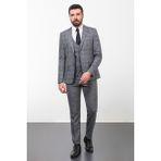 Ekoseli Antrasit Slim Fit Kombinli Yün Erkek Takım Elbise - 46 - 6 Drop