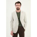 Ekoseli Bej Slim Fit Mono Yaka Erkek Ceket - 48