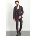 Ekoseli Bordo Renk Slim Fit Mono Yaka Erkek Takım Elbise - 48 - 6 Drop