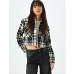 Ekoseli Crop Kaşe Gömlek Ceket Kapüşonlu