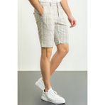 Ekoseli Gri Renk Super Slim Fit Erkek Şort - 31