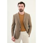 Ekoseli Kahverengi Slim Fit Mono Yaka Erkek Ceket - 48