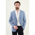 Ekoseli Mavi Slim Fit Mono Yaka Erkek Ceket - 52