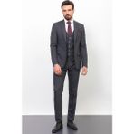 Ekoseli Siyah Renk Slim Fit Mono Yaka Erkek Takım Elbise - 46 - 6 Drop