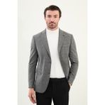 Ekoseli Slim Fit Mono Yaka Erkek Ceket - Siyah - 58