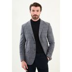 Ekoseli Slim Fit Mono Yaka Yün Erkek Ceket - Gri - 50
