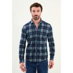 Ekoseli Slim Fit Uzun Kollu Oduncu Yün Erkek Gömlek - 2XL - Lacivert