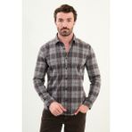 Ekoseli Slim Fit Uzun Kollu Oduncu Yün Erkek Gömlek - Kahverengi