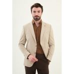 Ekoseli Vizon Rengi Slim Fit Mono Yaka Erkek Ceket - 52