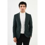 Ekoseli Zümrüt Rengi Slim Fit Mono Yaka Klasik Yün Erkek Ceket - 48