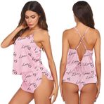Ekouaer Kadınlar için ipek pijama seti saten Backless iç çamaşırı Pjs Cami üst ve şort gecelik, Pembe Aşk, 3XL