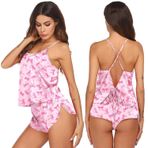 Ekouaer Kadınlar için ipek pijama seti saten Backless iç çamaşırı Pjs Cami üst ve şort gecelik, Pembe Fiyonk Baskılı, S