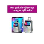 Ekranlı Taşınabilir Mikrofonlu Bluetooth Hoparlör Youtube Destekli, Işıklı, Tekerlekli Müzik Kutusu