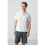 Ekru Basic Göğüs Logolu Standart Kalıp Triko Polo Yaka Erkek T-Shirt - 87768