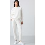 Ekru Basic Pamuklu O Yaka Oversize Lastik Paça Kadın Eşofman Takım - 95287