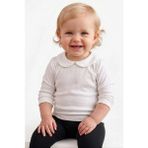 Ekru Bebe Yaka Çıtçıtlı Uzun Kol Aylık Tişört - 6 - 9 Ay