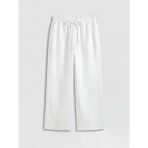 Ekru Beli Lastikli Geniş Paça Kadın Pantolon