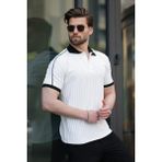 Ekru Desenli Polo Yaka Triko Erkek Tişört E7155 - XL