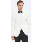 Ekru Düz Slim Fit Kruvaze Yaka Dokuma Smokin Takım Elbise - 48