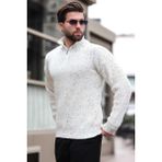 Ekru Fermuar Yaka Triko Erkek Kazak E7295 - L