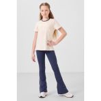 Ekru-Indigo Pamuklu O Yaka Standart Fit Basic Ispanyol Paça Kız Çocuk Tayt Takım - 75192 - Ekru - Indigo - 9 - 10 Yaş