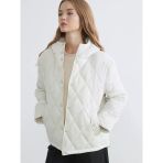 Ekru Kapüşonlu Kapitone Oversize Kadın Ceket