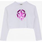 Ekru Kız Çocuk Bisiklet Yaka Oversize Pullu Uzun Kollu T-Shirt J4WG-TST7566 - 7 - 8 Yaş