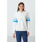 Ekru Kompakt Pamuklu Kalın Pürüzsüz Dokulu Kapüşonlu Oversize Fit Kadın Sweatshirt - 97290