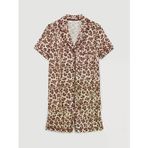 Ekru Leopar Desenli Kadın Şortlu Pijama Takımı