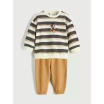 Ekru Mickey Mouse Baskılı Erkek Bebek Sweathshirt Ve Eşofman Alt