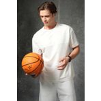 Ekru Pamuklu Kalın Yumuşak Dokulu Oversize Fit Basic Erkek T-Shirt - 88378
