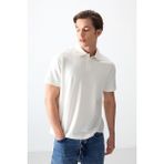 Ekru Pamuklu Kalın Yumuşak Dokulu Polo Yaka Oversize Fit Basic Erkek T- Shirt - 88381