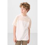 Ekru Pamuklu Yumuşak Dokulu Oversize Fit Nakışlı Erkek Çocuk T-Shirt - 11290 - 10 - 11 Yaş
