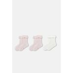 Ekru-Pembe Kız Çocuk 3'lü Dantelli Çorap - Ekru - Pembe - 26 - 28