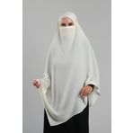 Ekru Pratik Hazır Geçmeli Tesettür Eşarp Krep Bağcıklı Sufle Hijab 2313_27