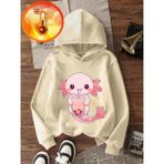 Ekru Sevimli Aksolotl ve Bubble Tea Baskılı Kız Çocuk Sweatshirt Rahat Kalıp - 7 - 8 Yaş