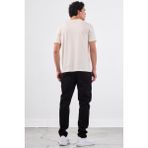 Ekru V Yaka Pamuklu Düz Renk Slim Fit Erkek T-shirt - 2XL