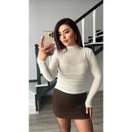 Ekru Yarı Transparan Dik Yaka Soft Touch Bluz