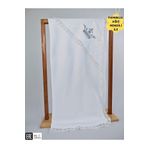 Ekru%100 Pamuklu Erkek Bebek Battaniyesi Nakışlı Dantelli Puset Örtüsü Hediyelik Yenidoğan 85x85cm