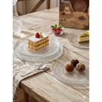 Eksen Desenli Cam Tatlı Tabağı 6’lı Set – Şeffaf Cam Pasta, Kurabiye ve Sunum Tabağı - 16 cm