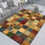 Ekstra Büyük Çok Renkli Vintage Patchwork Halı 200x300 cm Oturma Odası ve Yatak Odası için - Kırmızı, Turuncu, Mavi ve Yeşil Yumuşak Kareli Halılar - Ev Dekoru Temelleri